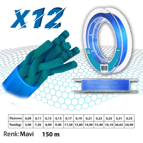 Mercan Pe Örgü Platinum X12 Mavi İp 150m Makara Misina - 12