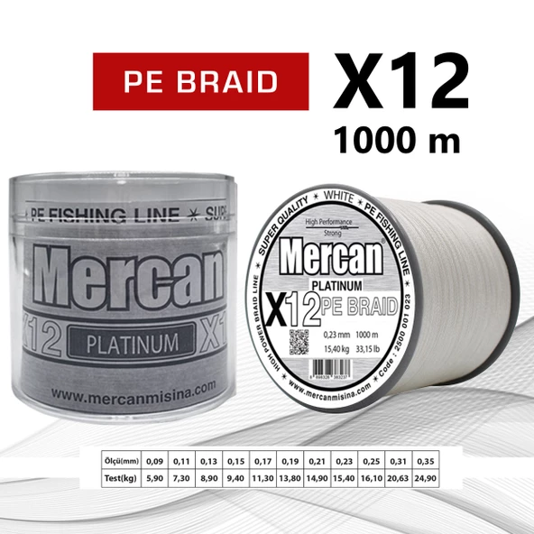 Mercan Pe Örgü Platinum X12 Beyaz İp 1000m Makara Misina - 8