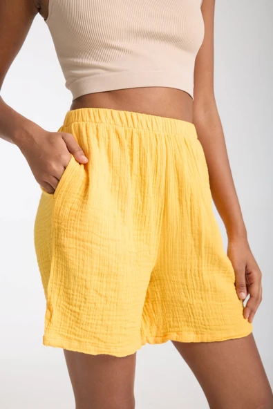 Kadın Çift Kat Müslin Şort Cepli Model - 5