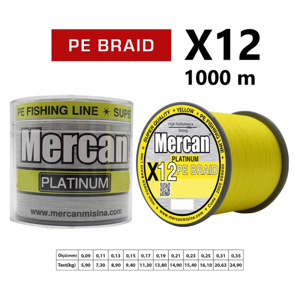 Mercan Pe Örgü Platinum X12 Sarı İp 1000m Makara Misina - 4