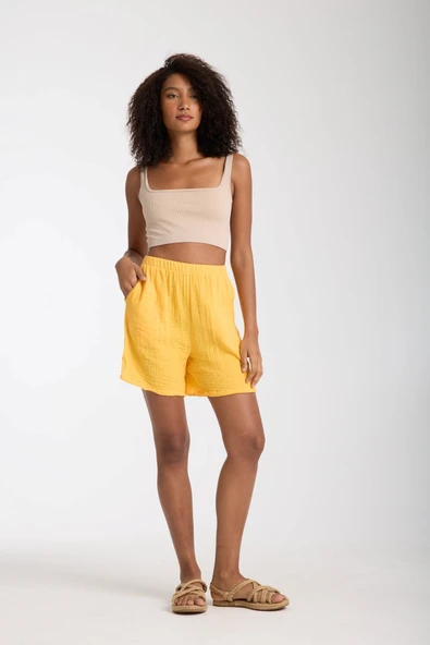Kadın Çift Kat Müslin Şort Cepli Model