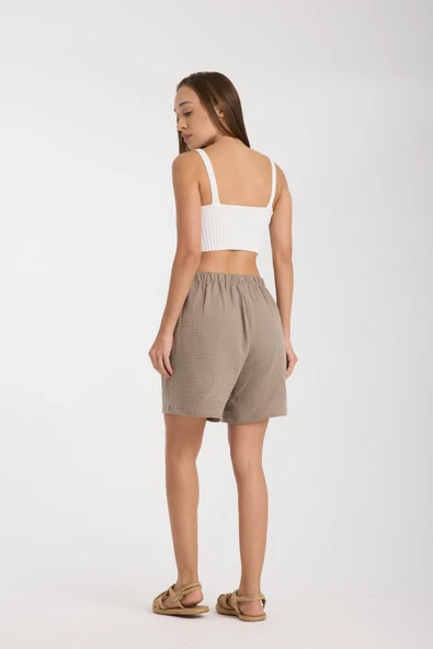 Kadın Çift Kat Müslin Şort Cepli Model - 10