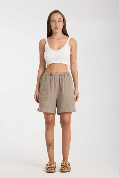 Kadın Çift Kat Müslin Şort Cepli Model - 2