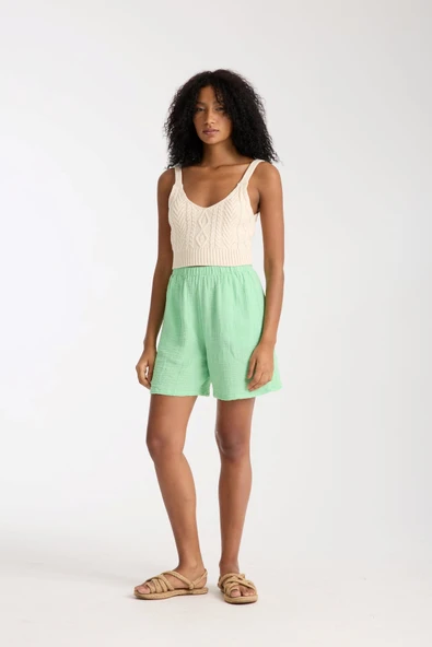 Kadın Çift Kat Müslin Şort Cepli Model - 3