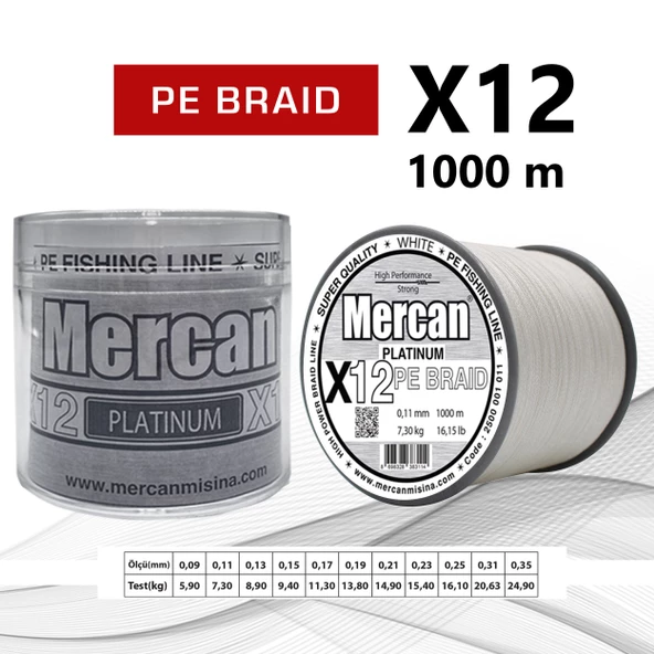 Mercan Pe Örgü Platinum X12 Beyaz İp 1000m Makara Misina - 2