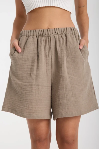 Kadın Çift Kat Müslin Şort Cepli Model - 4