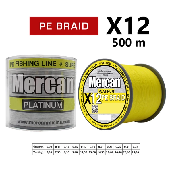 Mercan Pe Örgü Platinum X12 Sarı İp 500m Makara Misina - 11
