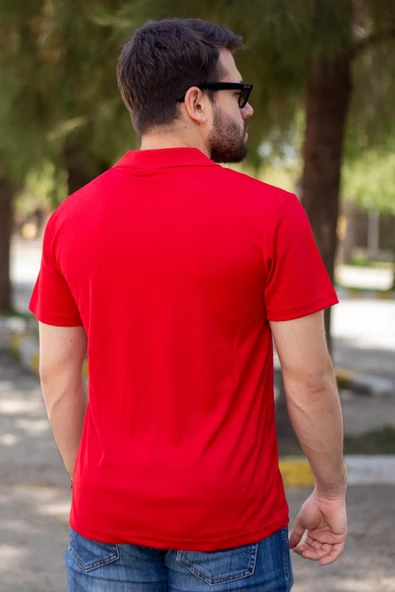Erkek Kırmızı Petek Tam Esnek Likralı Rahat Ribana Kol Polo Yaka T-Shirt 24EPLYSNSP - 7