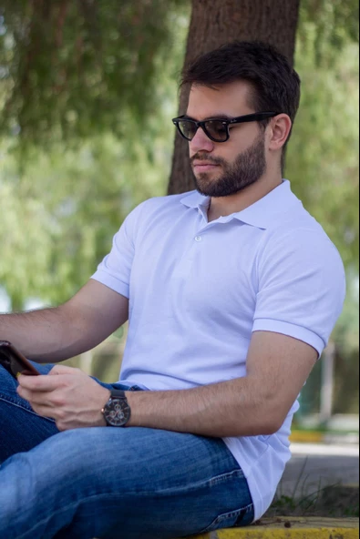 Erkek Beyaz Rahat %100 Pamuk Ribana Kol Polo Yaka T-Shirt 24EPLYPOPE - 6