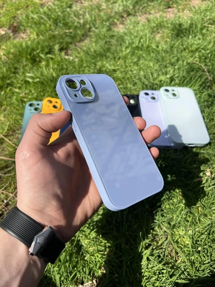 İphone 15 Uyumlu Parlak Premium Renkli Cam Telefon Kılıfı - Resim 10