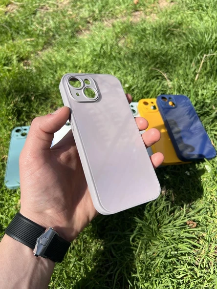 İphone 15 Uyumlu Parlak Premium Renkli Cam Telefon Kılıfı - Resim 6