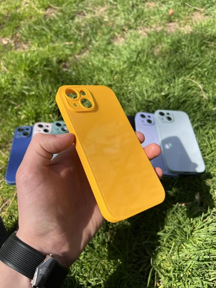 İphone 15 Uyumlu Parlak Premium Renkli Cam Telefon Kılıfı - Resim 2