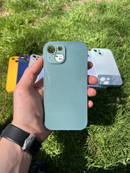 İphone 15 Uyumlu Parlak Premium Renkli Cam Telefon Kılıfı - Resim 7