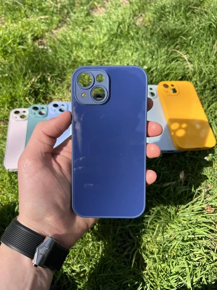 İphone 15 Uyumlu Parlak Premium Renkli Cam Telefon Kılıfı - Resim 3