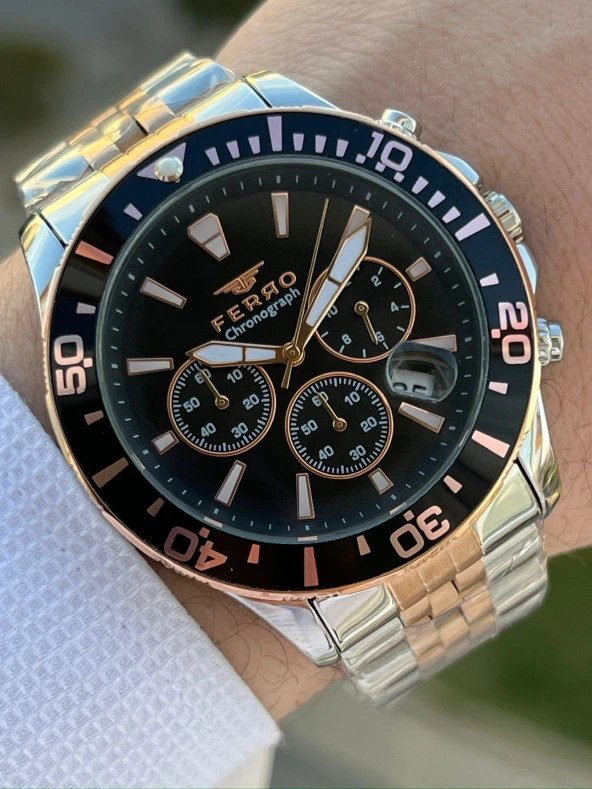 Ferro Çelik Kordon İç Fonksiyonlar Aktif Takvimli 30 Mt Su Geçirmez Erkek Kol Saat EFM31921-E2 ürün görseli