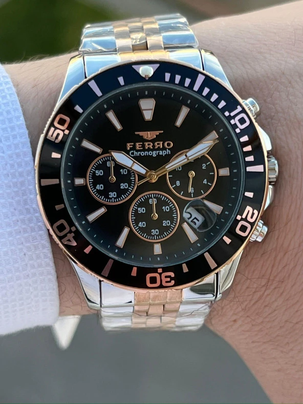 Ferro Çelik Kordon İç Fonksiyonlar Aktif Takvimli 30 Mt Su Geçirmez Erkek Kol Saat EFM31921-E2 - Resim 2