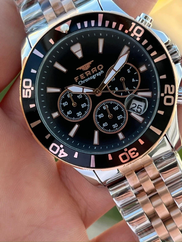 Ferro Çelik Kordon İç Fonksiyonlar Aktif Takvimli 30 Mt Su Geçirmez Erkek Kol Saat EFM31921-E2 - Resim 3