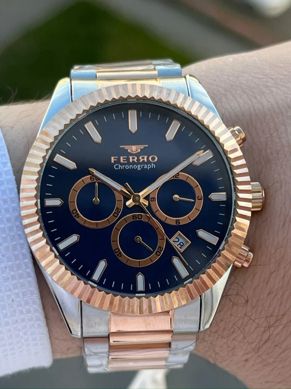 Ferro Çelik Kordon İç Fonksiyonlar Aktif Takvimli 30 Mt Su Geçirmez Erkek Kol Saat EFM31289-E3 - 2