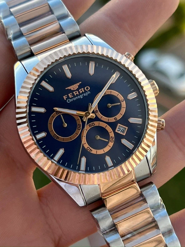 Ferro Çelik Kordon İç Fonksiyonlar Aktif Takvimli 30 Mt Su Geçirmez Erkek Kol Saat EFM31289-E3 - 3