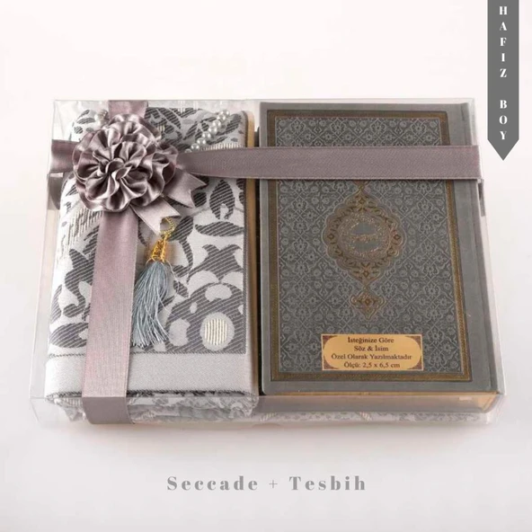 Seccade + Tesbih + Kuran Hediye Seti (Hafız Boy, Gri) ürün görseli 1