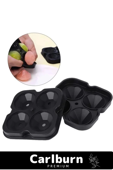 Premium Seri 4 Gözlü Kırılmaz Esnek Silikon Kokteyl İçecek Elmas Şekilli Buz Yapma Kalıbı Buzluk - 2