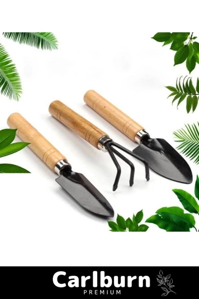 Premium Yüksek Kaliteli Taşınabilir Estetik Ahşap Tırmık Kürek Mini Ahşap Hobi Bahçe Seti 3 Adet - 2