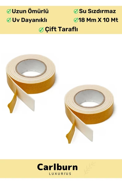 Süper Güçlü Uzun Ömürlü Kuvvetli Yapışkan Kolay İz Bırakmaz Çift Taraflı Köpük Bant 10mt - 5 Adet - 2