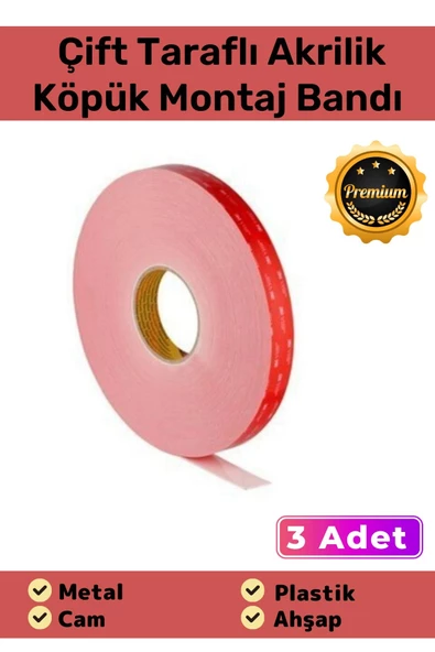 Özel Üretim Süper Güçlü İz Bırakmayan Çift Taraflı Akrilik Köpük Montaj Bandı 19mm X 2mt - 3 Adet