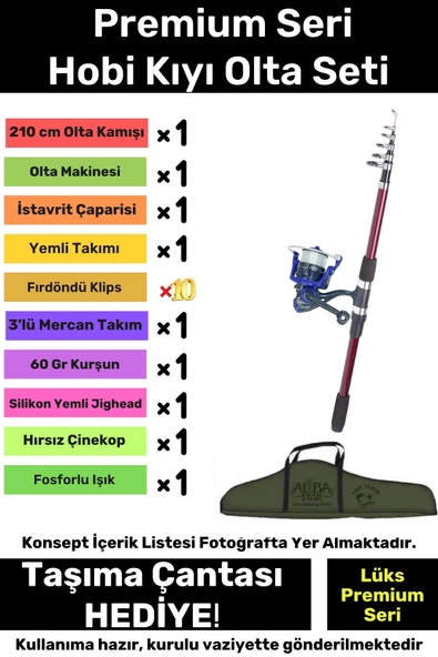 Özel Üretim Şık Taşıma Çantalı Hazır Kurulu Tam Takım Hobi Kıyı Olta Seti - 360cm Kamış Hediyeli