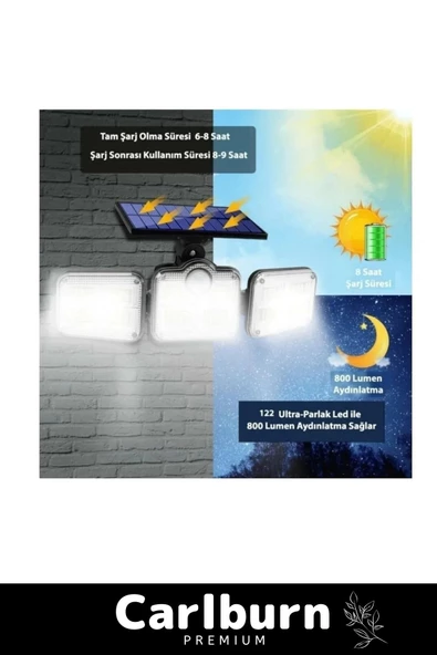 Özel Üretim Su Geçirmez Solar Güneş Enerjili 122 Ledli Hareket Sensörlü Bahçe Sokak 3 Modlu - 7