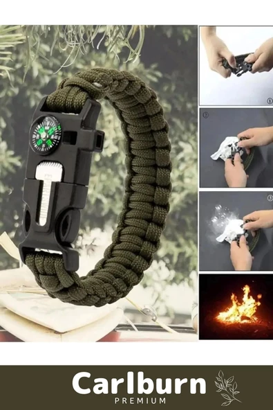 Premium Kiti Düdük Çakı Pusula Çakmaktaşı Paraşüt İpi Rahat Çok Amaçlı Hayatta Kalma Bilekliği - 6