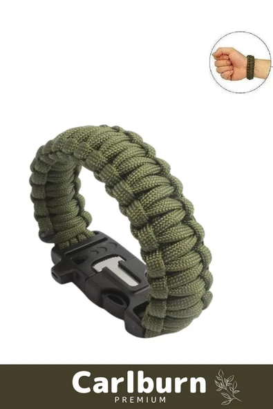 Premium Kiti Düdük Çakı Pusula Çakmaktaşı Paraşüt İpi Rahat Çok Amaçlı Hayatta Kalma Bilekliği - 3