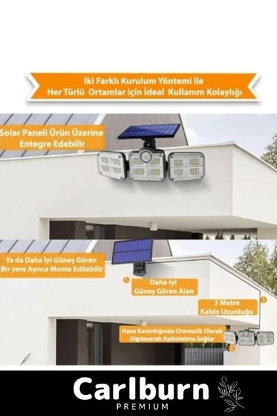 Özel Üretim Su Geçirmez Solar Güneş Enerjili 122 Ledli Hareket Sensörlü Bahçe Sokak 3 Modlu - 5