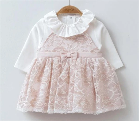 Mymio Baby Kız Bebek Dantelli Salopet Elbise Pembe 3764