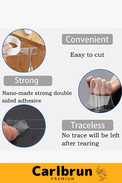 Deluxe Ultra Süper Güçlü Yüksek Mukavemetli Nano Teknolojili Çift Taraflı Şeffaf 3 mt Bant 2 Adet - 5