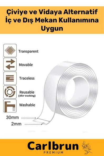 Deluxe Ultra Süper Güçlü Yüksek Mukavemetli Nano Teknolojili Çift Taraflı Şeffaf 3 mt Bant 2 Adet - 2