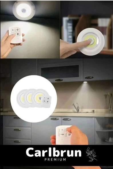 Özel Av Kamp Ev Okul Araba Otel Pilli Uzaktan Kumandalı Yapışkanlı Dayanıklı 3'Lü Led Spot 1 Adet - 4