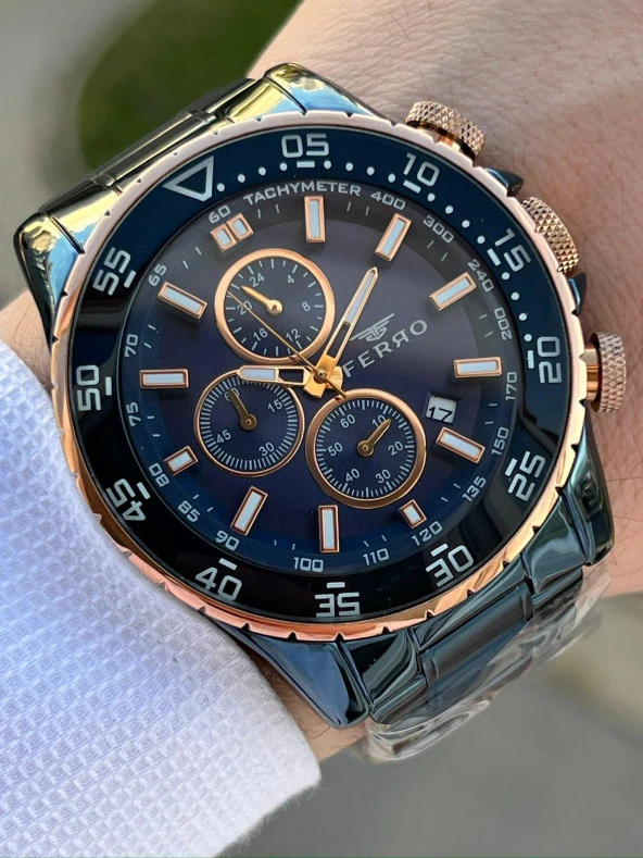 Ferro Çelik Kordon İç Fonksiyonları Aktif Takvimli 30 Mt Su Geçirmez Erkek Kol Saat EFM3542-T ürün görseli