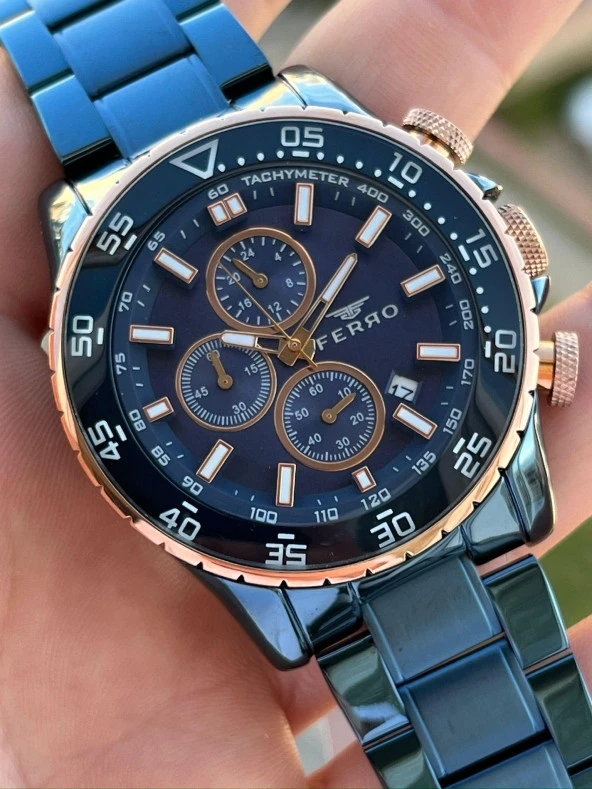 Ferro Çelik Kordon İç Fonksiyonları Aktif Takvimli 30 Mt Su Geçirmez Erkek Kol Saat EFM3542-T - Resim 2