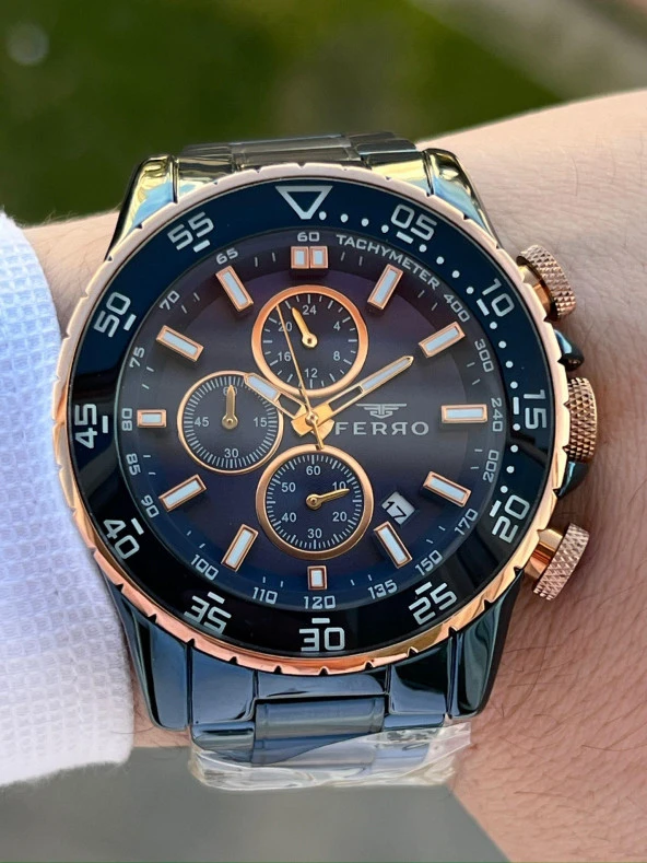 Ferro Çelik Kordon İç Fonksiyonları Aktif Takvimli 30 Mt Su Geçirmez Erkek Kol Saat EFM3542-T - Resim 3