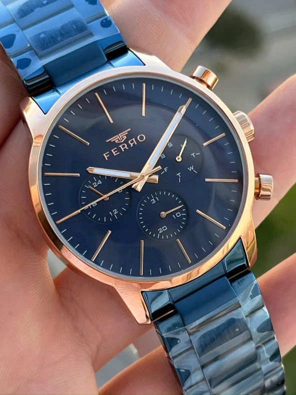 Ferro Çelik Kordon İç Fonksiyonları Aktif Takvimli 30 Mt Su Geçirmez Erkek Kol Saat EFM1774-T - Resim 2