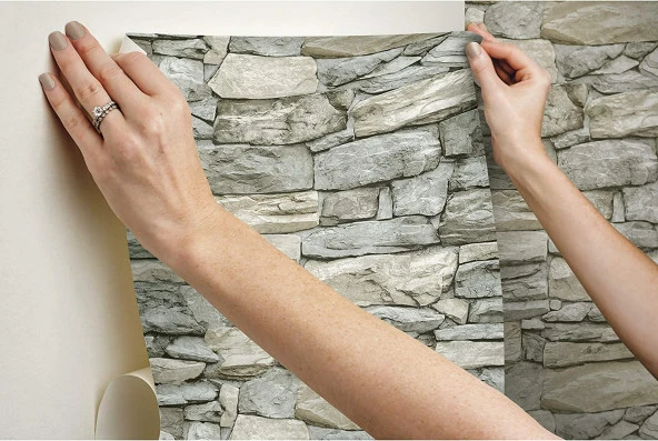 Kale Taş Duvar Desenli Kendinden Yapışkanlı 3D Duvar Raf Kapı Kaplama Kağıdı 3 Metre 60 Cm