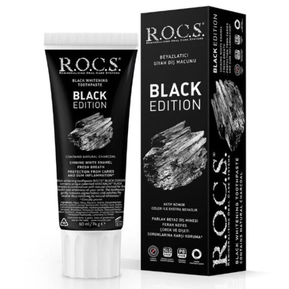 Rocs Black Edition 60ml | Aktif Kömür Özlü Beyazlatıcı Diş Macunu