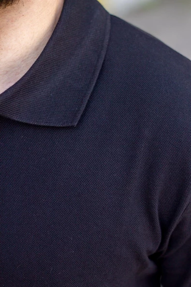 Erkek Siyah Rahat %100 Pamuk Ribana Kol Polo Yaka T-Shirt 24EPLYPOPE - 5