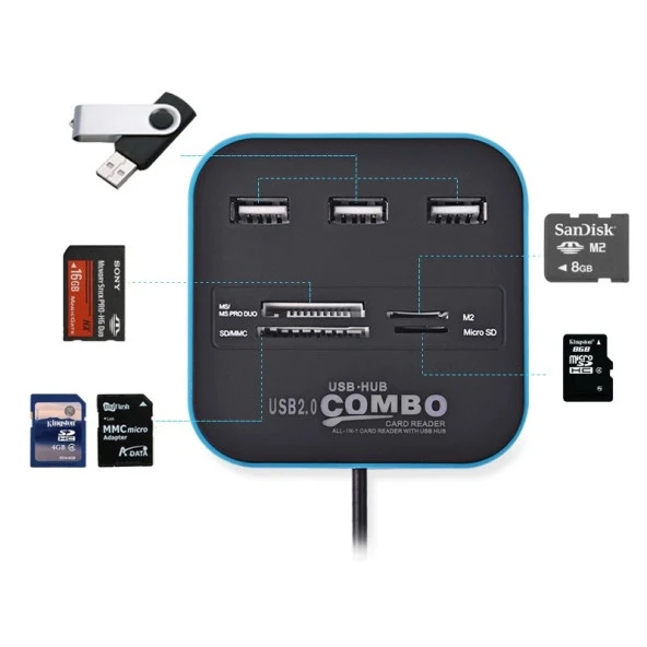 Concord C-847 3 Port USB 2.0 Hub - USB Çoklayıcı + USB Kart Okuyucu - 2
