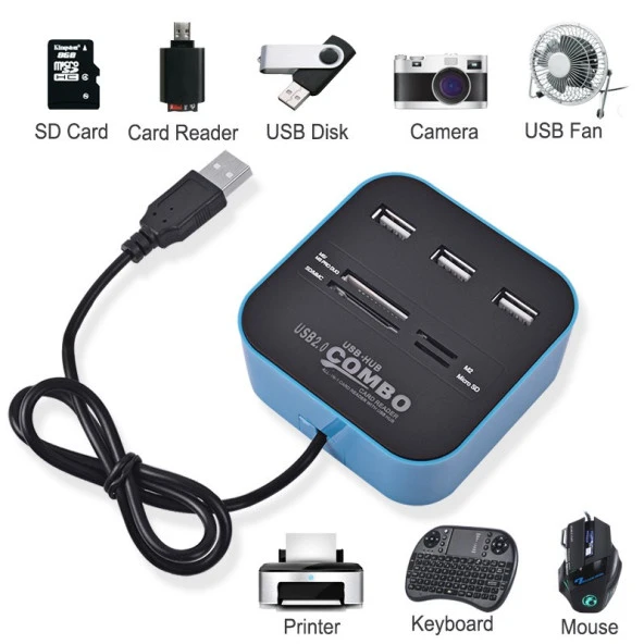 Concord C-847 3 Port USB 2.0 Hub - USB Çoklayıcı + USB Kart Okuyucu - 5