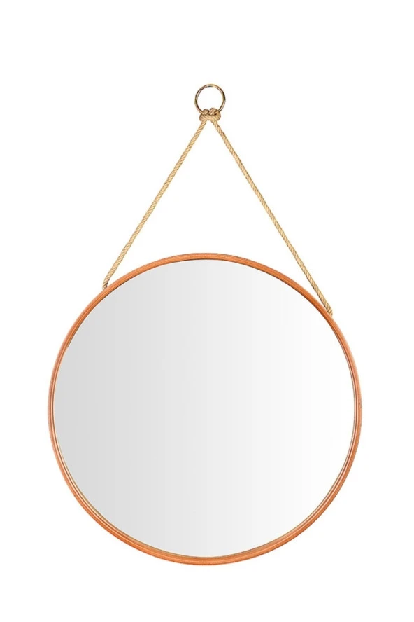 Ahşap Çerçeveli İpli Ayna Q 60 Cm