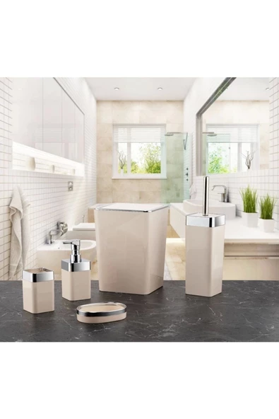 Dante Akrilik 5'Li Banyo Seti Krem