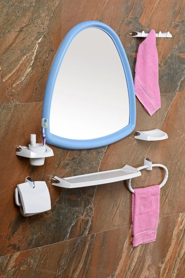 Damla Ayna Seti Krom Dizayn 8 Parça Mavi ürün görseli 1