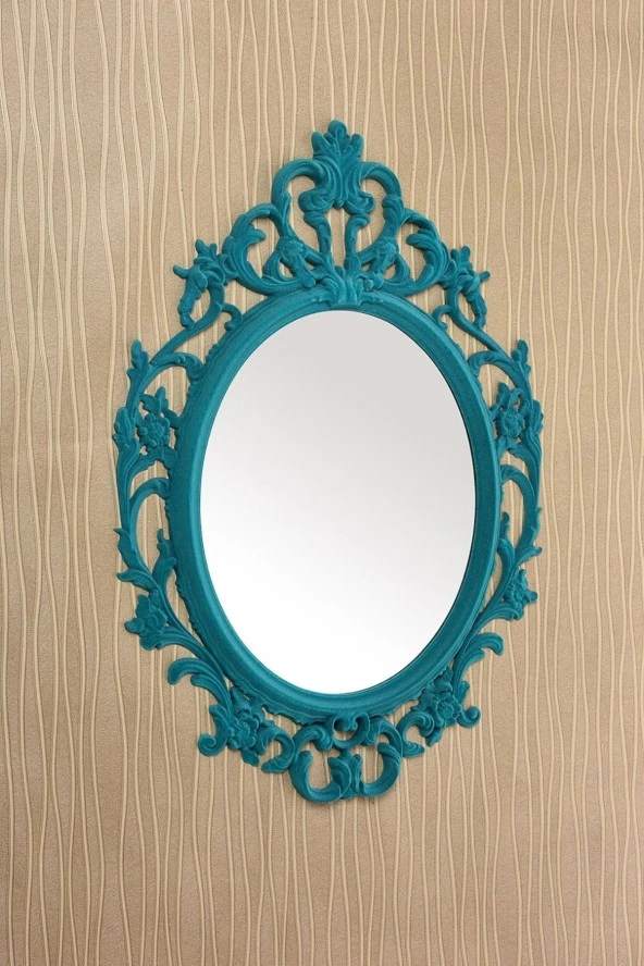 Dekoratif Ayna Kadife Dolu Turkuaz